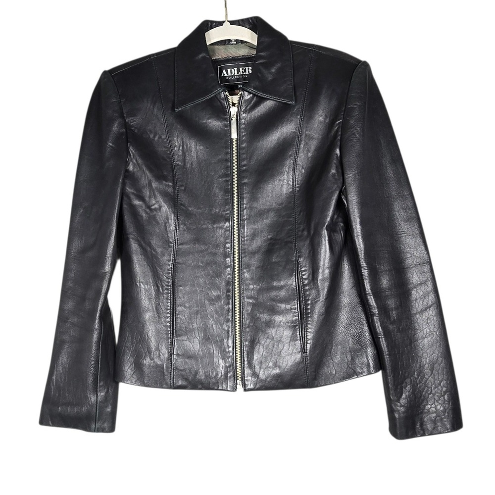 Adler Collection Womens XS Black Genuine Lambskin Leather Zip Up Jacket Coat
